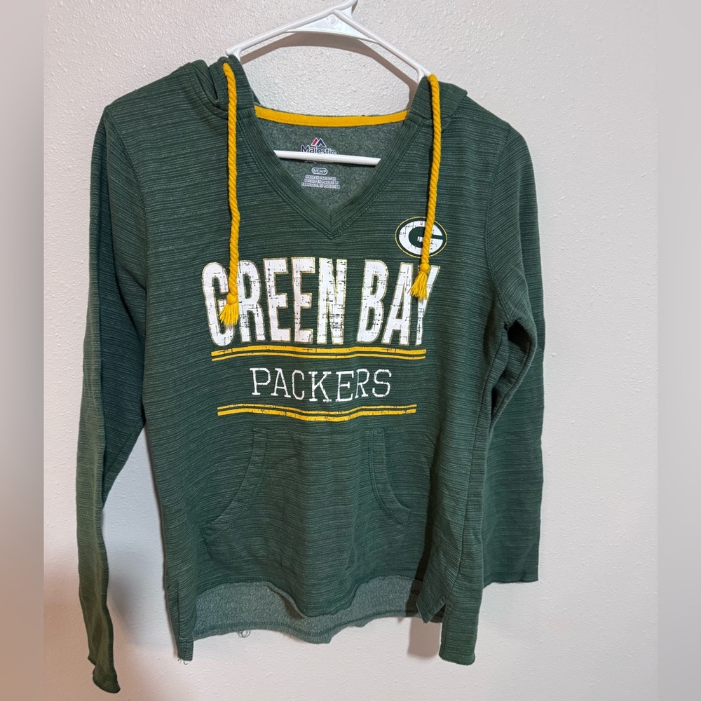Majestic Green Bay Packers NFL Sweatshirt Hoodie Green Yellow Size S women’s